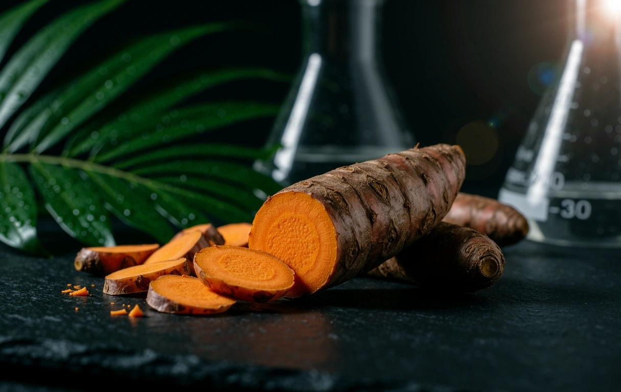 Botanical detail of raw turmeric root